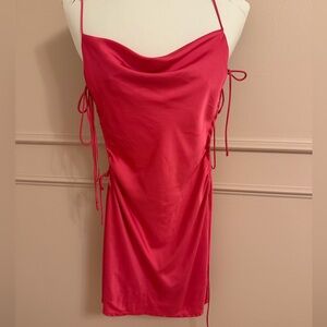 Hot Pink Satin Cow Neck Mini Dress